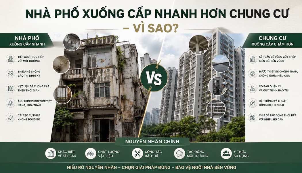 Nhà phố xuống cấp nhanh hơn chung cư, vì sao?